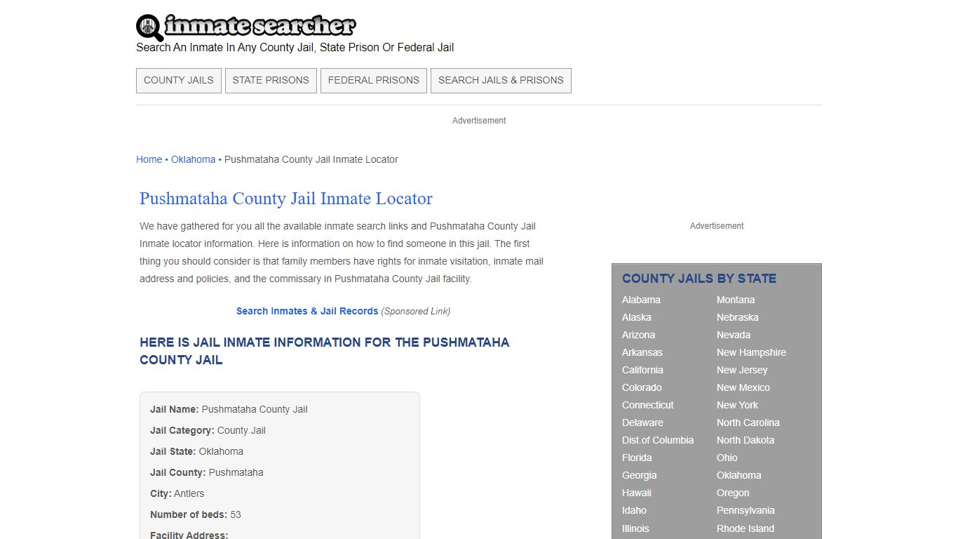 Pushmataha County Jail Inmate Locator - Inmate Searcher